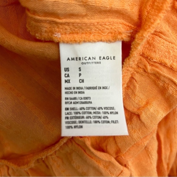 NWT American Eagle Sherbet Orange Crochet Cropped Ruffle Tie Blouse Size Small - Picture 9 of 9